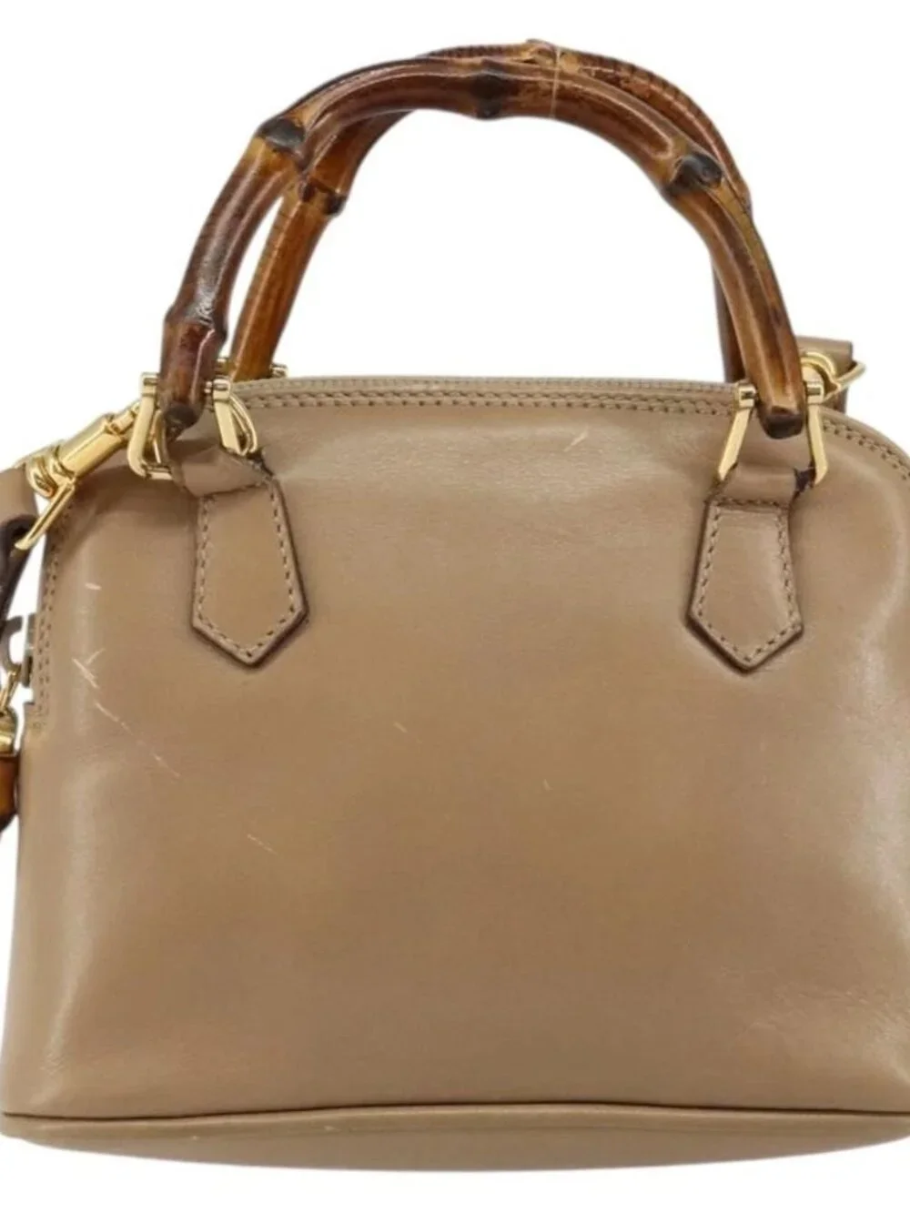 GUCCI Bamboo Hand Bag Leather 2way Beige Gold 007 2865 0231 Auth